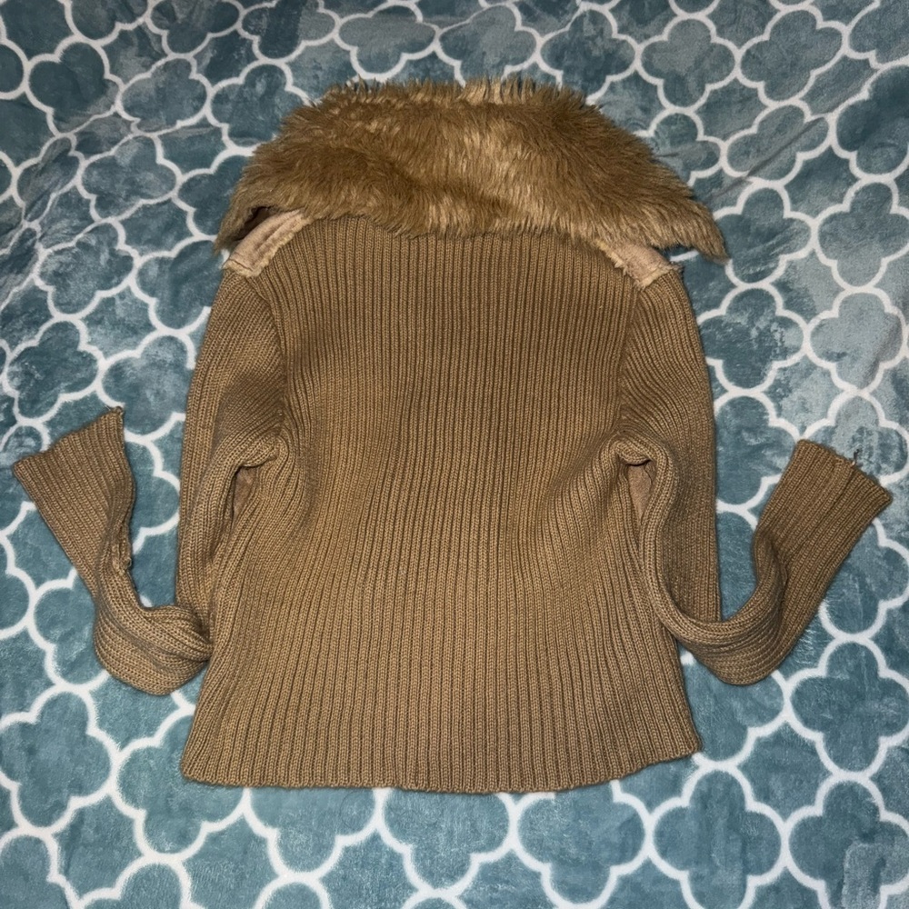Girls Brown Faux Fur Trim Jacket - Picture 4 of 5